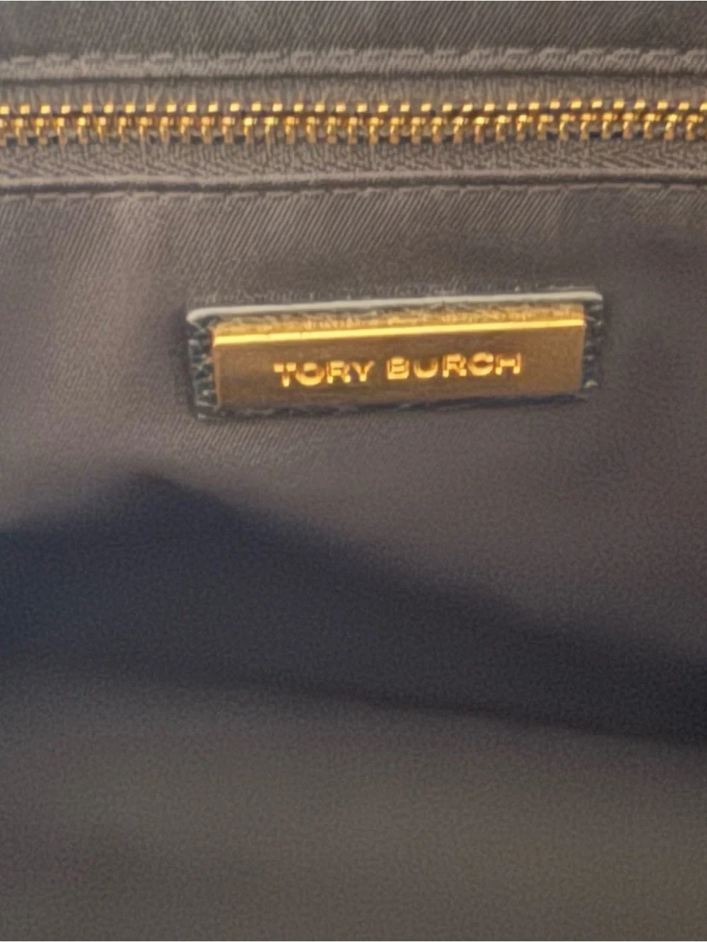 Tory Burch Black Pebbled Leather Tote with Gold Logo and Chain Straps